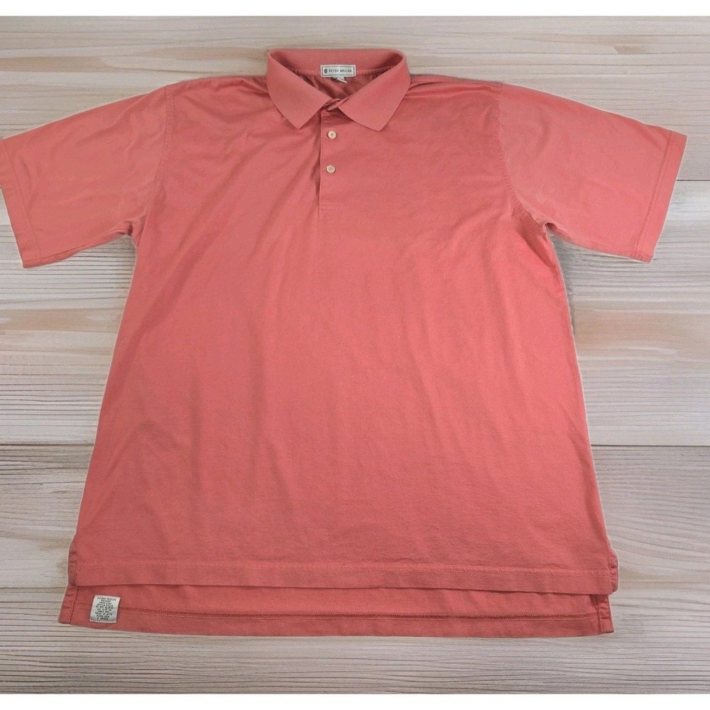 Peter Millar Sunrise Piqué Polo‎ Men's Large Clay Rose 100% Cotton Made in Korea
